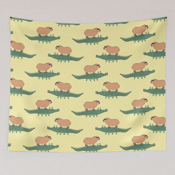Item preview, Capybara riding on a crocodile - yellow designed and sold by Lulupainting.