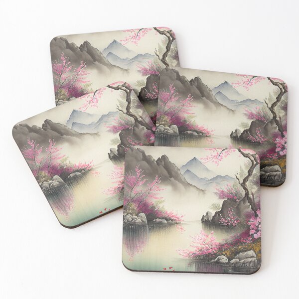 Item preview, A beautiful traditional Chinese landscape with cherry blossoms designed and sold by Patrick Edwards.