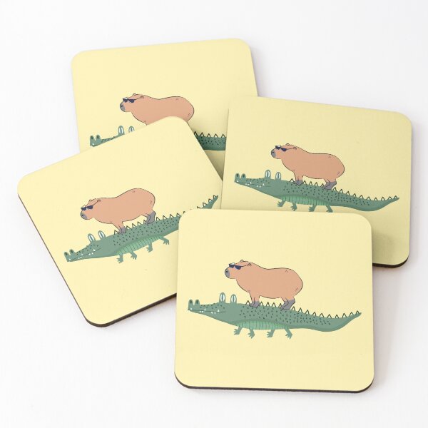 Item preview, Capybara riding on a crocodile - yellow designed and sold by Lulupainting.