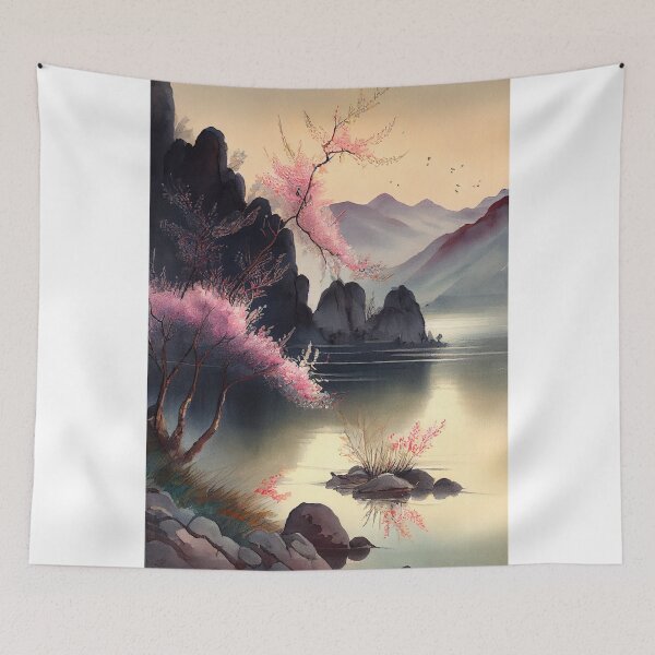 Item preview, A beautiful traditional Chinese landscape painting with cherry blossoms designed and sold by Patrick Edwards.