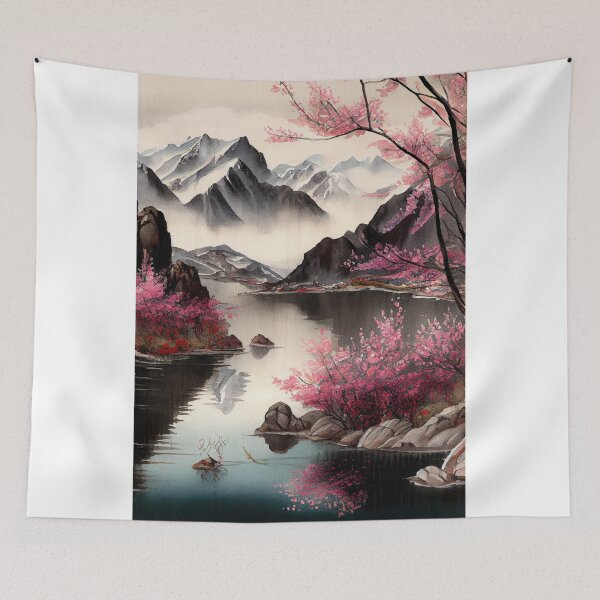 Item preview, A beautiful traditional Chinese landscape painting with cherry blossoms designed and sold by Patrick Edwards.