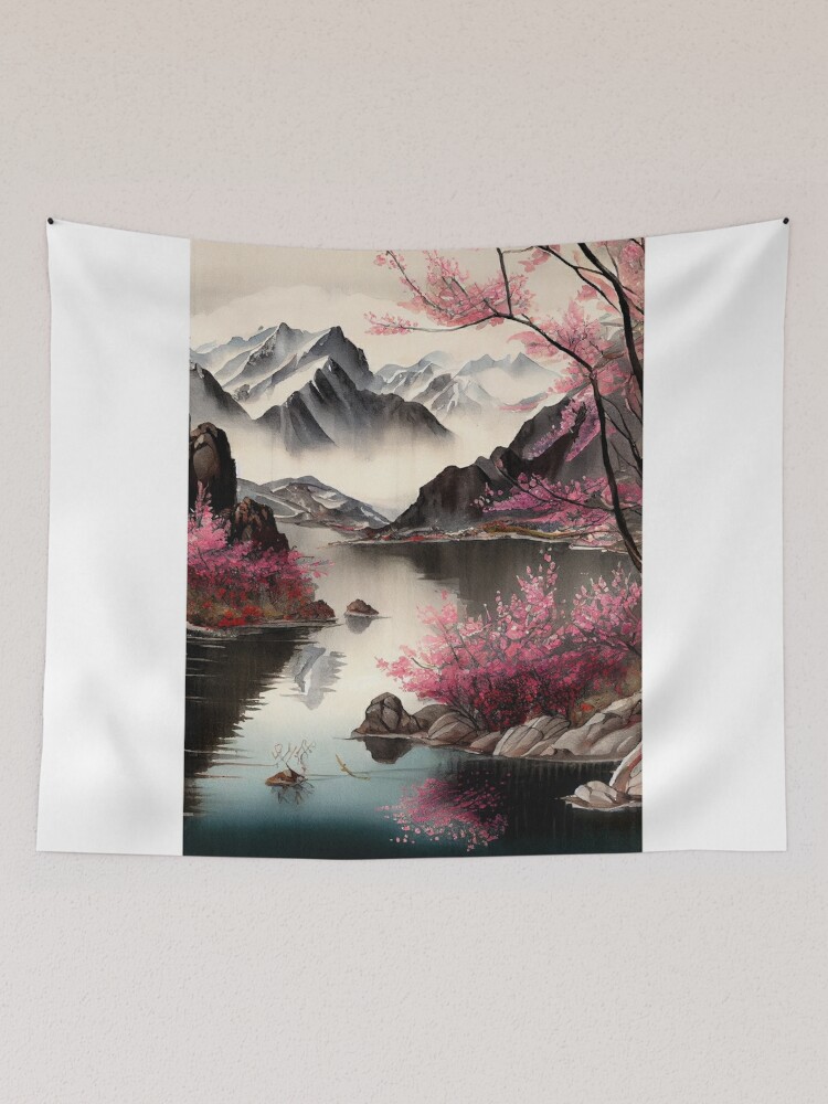 Cherry Blossom Tapestry Trees Forest Sea of Flowers Landscape Wall