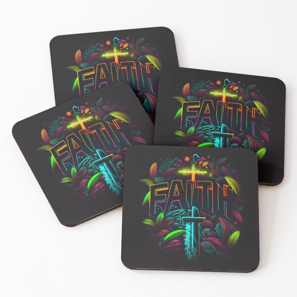 Item preview, Tropical-Themed Image with Neon Dreams Text Saying FAITH and Christian Crosses designed and sold by Art4Christ.