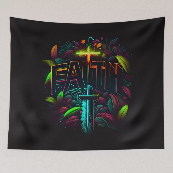 Item preview, Tropical-Themed Image with Neon Dreams Text Saying FAITH and Christian Crosses designed and sold by Art4Christ.