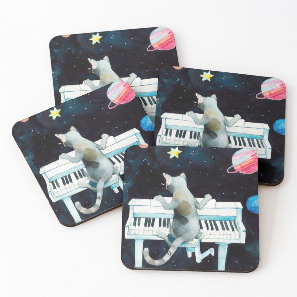 Item preview, Cat playing piano in space-Edited AI generated art designed and sold by Frostp.