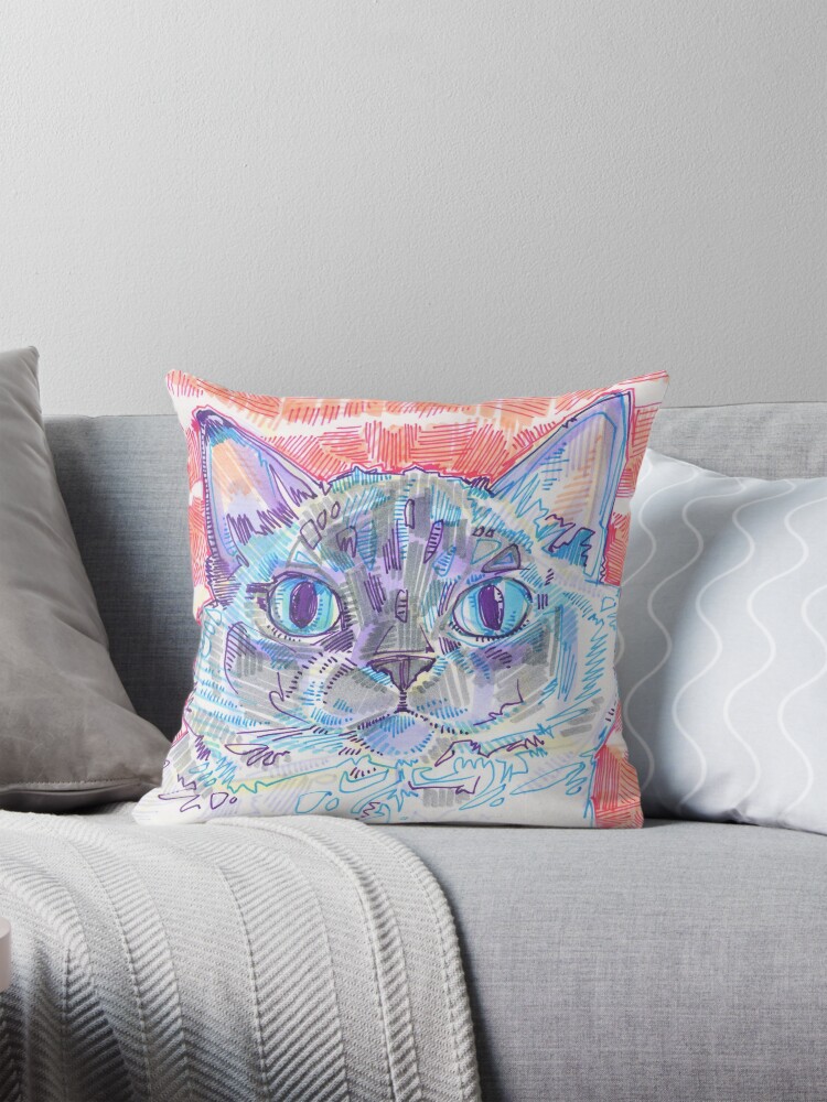 Thumbnail 1 of 4, Pillow, Ragdoll Cat with Big Blue Eyes designed and sold by gwennpaints.