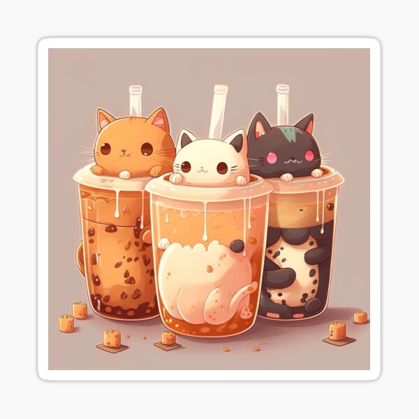"Cute Anime CATS Otaku Japanese Bubble Boba Tea" Sticker for Sale by