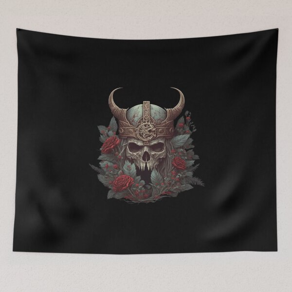 Item preview, A skull wearing a Viking helmet overgrown with roses. designed and sold by Fablemyst.