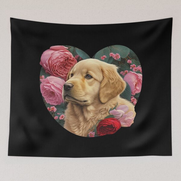 Artikelvorschau, Cute Golden Retriever Dog Valentines Gift, Sweet Anniversary Present For Dog Lovers, Meaningful Gift, Floral Design, Cute Dog entworfen und verkauft von MorphicPrints.