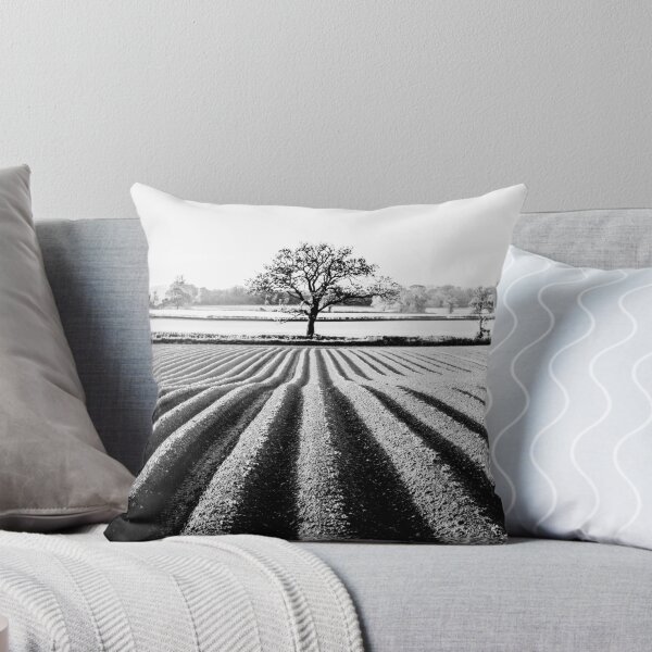 Stripy field and spikey tree Throw Pillow