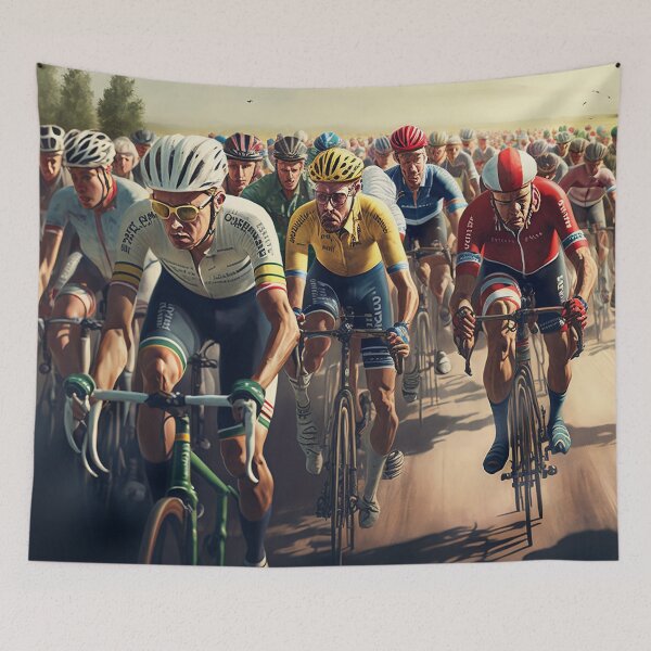 Item preview, Cycling Peloton on Unpaved Section of Spring Classic designed and sold by Helfrich Bicycles.
