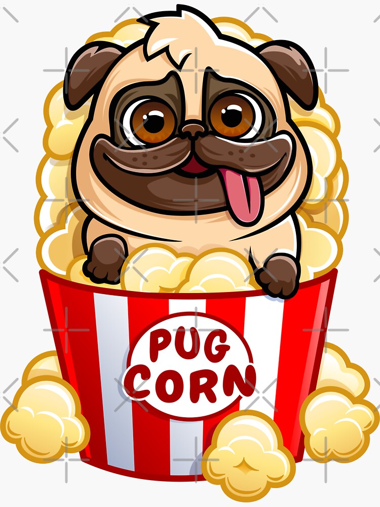 T-Shirt, Pug Corn, Cute Dog In Popcorn, Funny Puppy T-Shirt, Pug Corn, Cute Dog In Popcorn, Funny Puppy