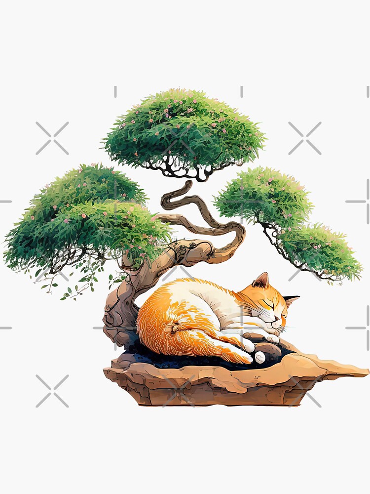 "Bonsai tree cat asleep" Sticker for Sale by AnimalArtPhotos Redbubble