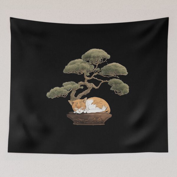 Item preview, Cat sleeping under bonsai tree designed and sold by AnimalArtPhotos.