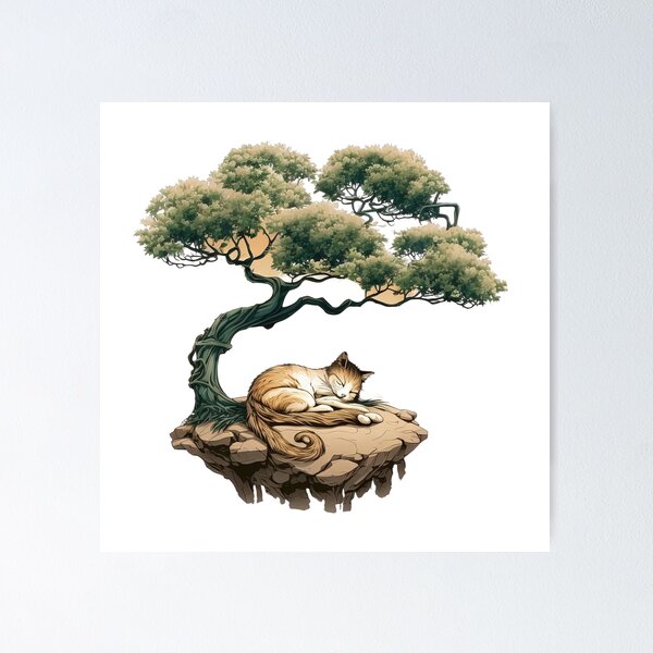 Item preview, Bonsai tree sleepy cat designed and sold by AnimalArtPhotos.
