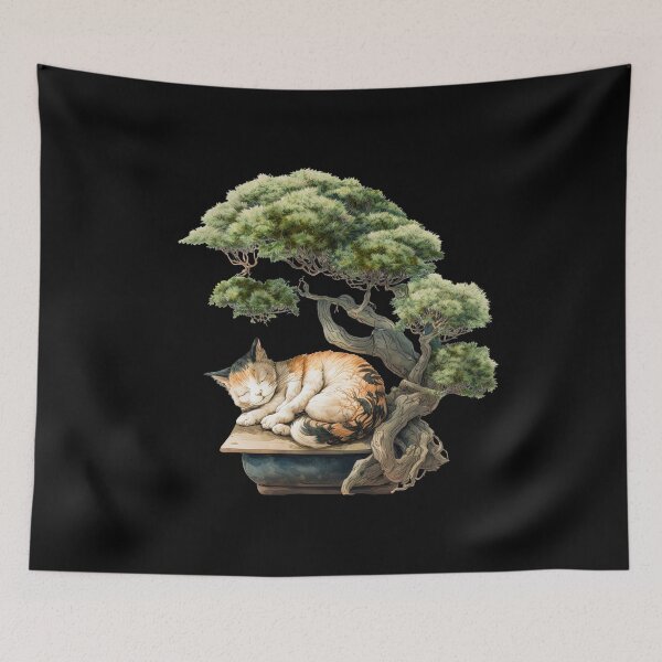 Item preview, Cat sleeping under bonsai tree designed and sold by AnimalArtPhotos.