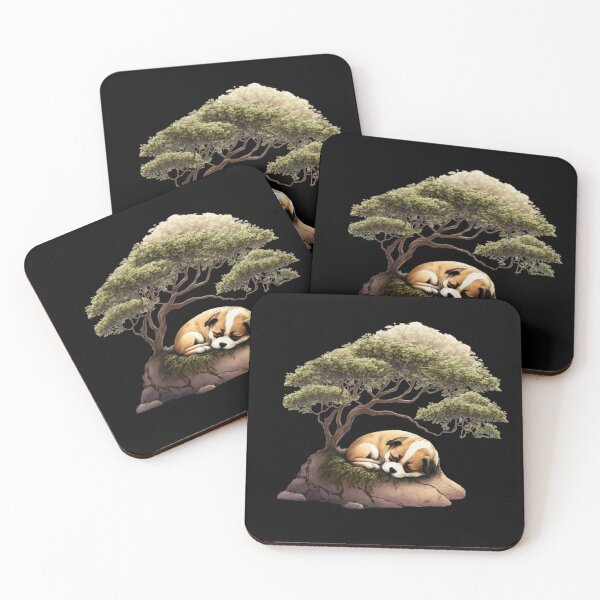 Item preview, Cute puppy sleeping under bonsai tree designed and sold by AnimalArtPhotos.