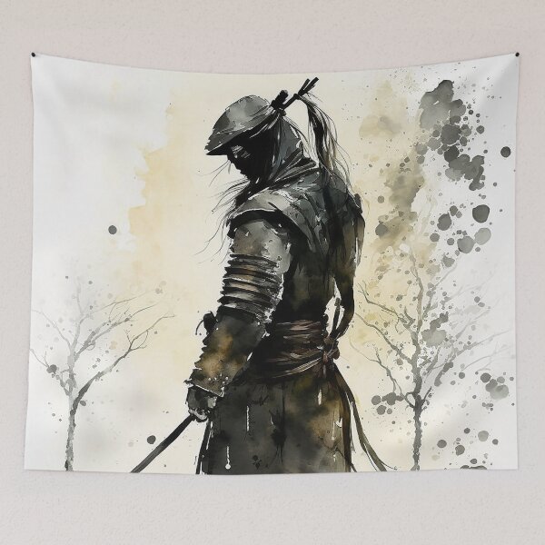 Artikelvorschau, Schwarzer japanischer Ninja - sumi-e painting  entworfen und verkauft von MaitionDesigns.