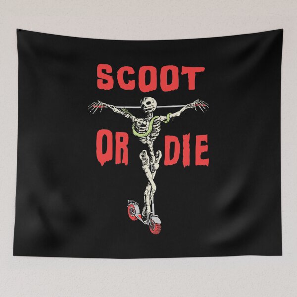 Item preview, SCOOT OR DIE Skeleton Scooter Meme Shirt Sticker  designed and sold by blueversion.