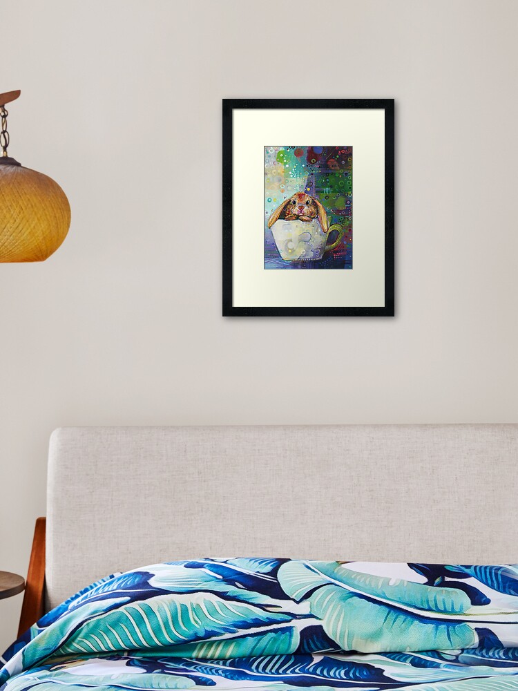 Thumbnail 2 of 7, Framed Art Print, Bunny in a Teacup designed and sold by gwennpaints.