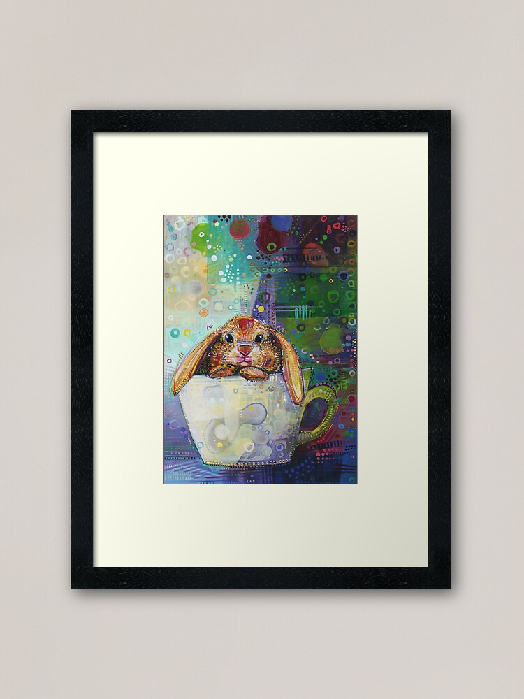 Thumbnail 1 of 7, Framed Art Print, Bunny in a Teacup designed and sold by gwennpaints.