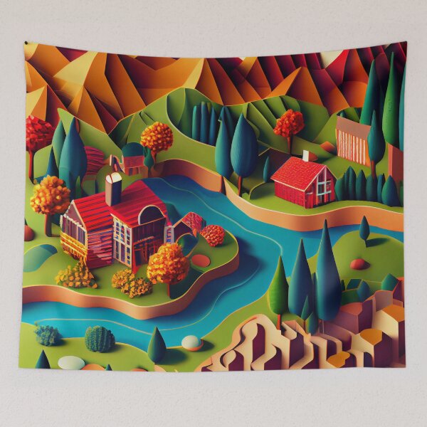 Item preview, Three Dimensional Flat Intense Country Pattern Digital Painting designed and sold by CodeAndColors.