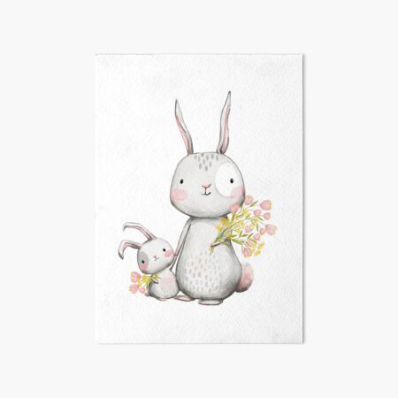 Aperçu de l'œuvre Bienvenue au printemps mignon lapins aquarelle créée et vendue par Anya Illustration Studio.