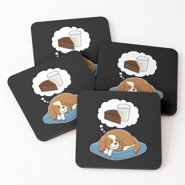 Item preview, Cavalier King Charles Spaniel dreaming about Chocolate Cake and Milk designed and sold by DoggieDelights.