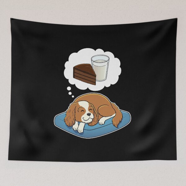 Item preview, Cavalier King Charles Spaniel dreaming about Chocolate Cake and Milk designed and sold by DoggieDelights.