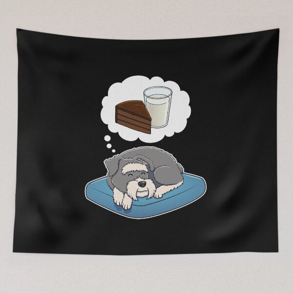 Item preview, Miniature Schnauzer dreaming about Chocolate Cake and Milk designed and sold by DoggieDelights.