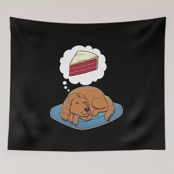 Item preview, English Cocker Spaniel dreaming about Red Velvet Cake designed and sold by DoggieDelights.
