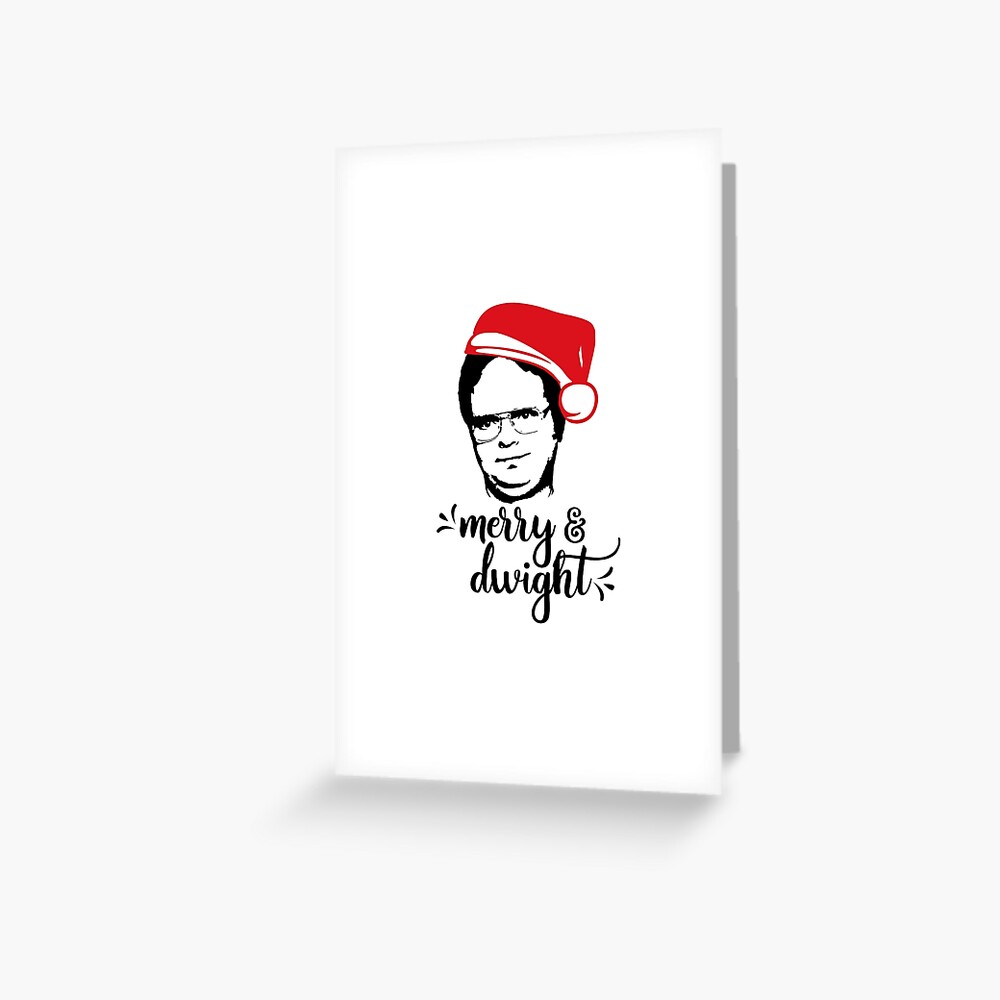 "merry & dwight The Office Christmas Dwight Schrute santa hat" Greeting
