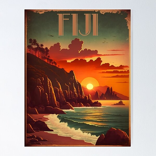 Item preview, Fiji Coastline Vintage Travel Art Poster designed and sold by OldTravelArt.