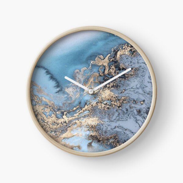 Blue and Gold Marble Clock