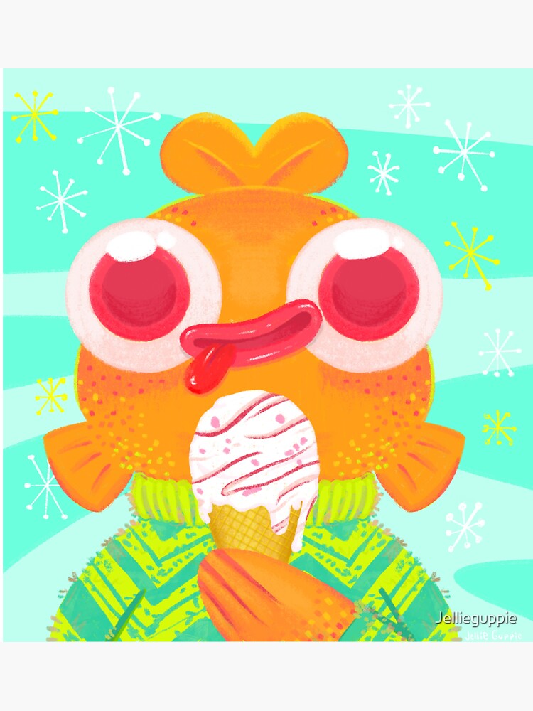 "Goldfish gets an icecream treat" Sticker for Sale by Jellieguppie