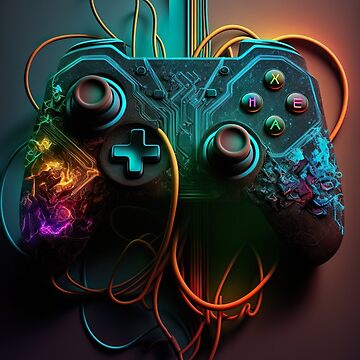 Gaming Controller Neon' Poster, picture, metal print, paint by  GoodLifeImages