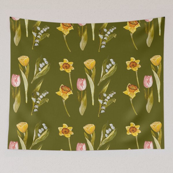 Item preview, Daffodil tulip snowdrop Easter a seamless pattern green designed and sold by Yana Mustafina | Boho Soulful Designs.