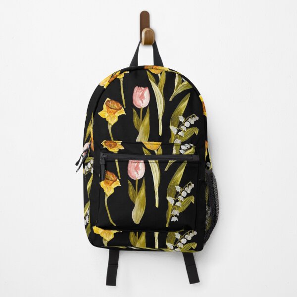 Item preview, Daffodil tulip snowdrop Easter a seamless pattern black designed and sold by Yana Mustafina | Boho Soulful Designs.