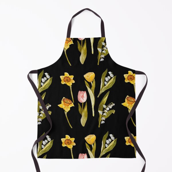 Item preview, Daffodil tulip snowdrop Easter a seamless pattern black designed and sold by Yana Mustafina | Boho Soulful Designs.