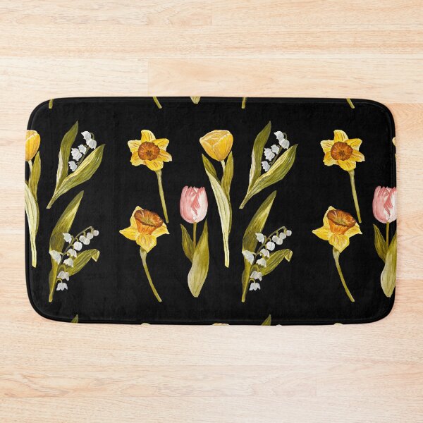 Item preview, Daffodil tulip snowdrop Easter a seamless pattern black designed and sold by Yana Mustafina | Boho Soulful Designs.