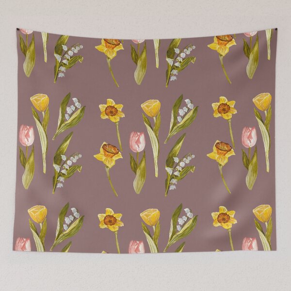 Item preview, Daffodil tulip snowdrop Easter seamless pattern dusty pink designed and sold by Yana Mustafina | Boho Soulful Designs.