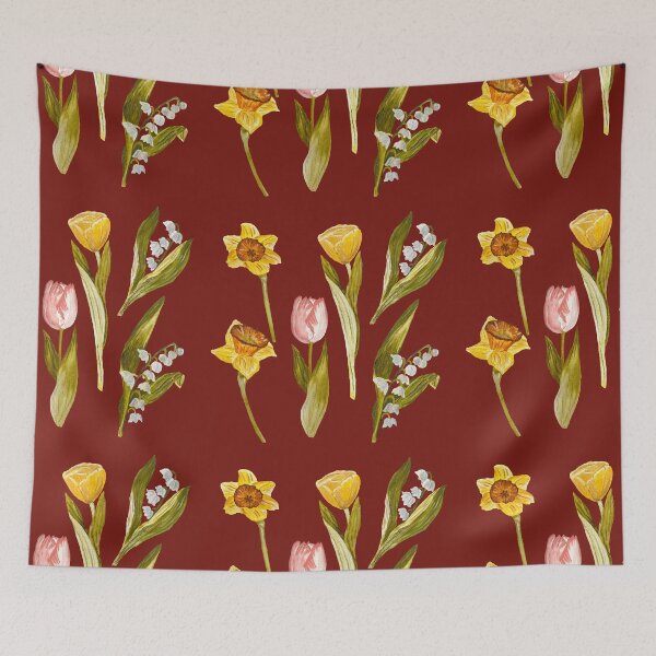 Item preview, Daffodil tulip snowdrop Easter a seamless pattern red designed and sold by Yana Mustafina | Boho Soulful Designs.