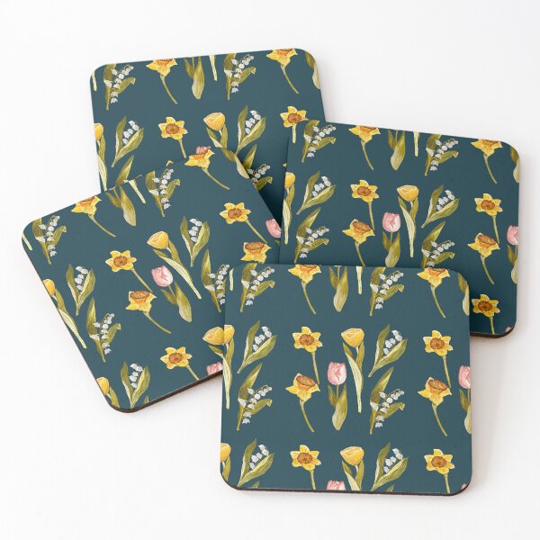 Item preview, Daffodil tulip snowdrop Easter a seamless pattern blue designed and sold by Yana Mustafina | Boho Soulful Designs.