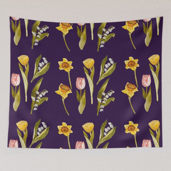 Item preview, Daffodil tulip snowdrop Easter a seamless pattern violet designed and sold by Yana Mustafina | Boho Soulful Designs.