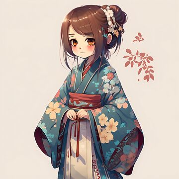 Cute anime girl wearing a blue kimono