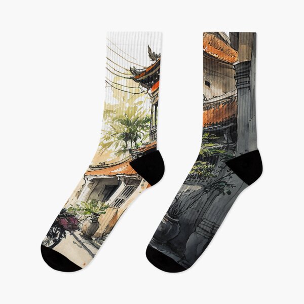 Item preview, Asian Ancient City - sumi-e painting designed and sold by MaitionDesigns.