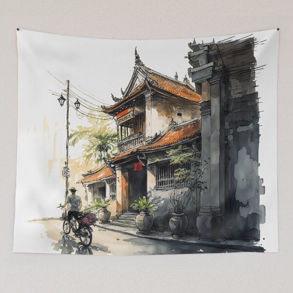 Item preview, Asian Ancient City - sumi-e painting designed and sold by MaitionDesigns.