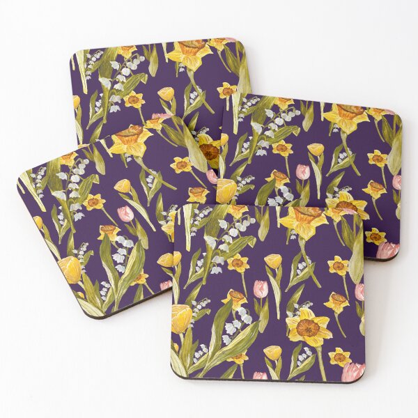 Item preview, Daffodil tulip snowdrop Easter an ornate pattern violet designed and sold by Yana Mustafina | Boho Soulful Designs.