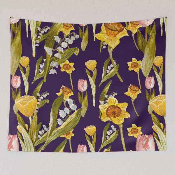 Item preview, Daffodil tulip snowdrop Easter an ornate pattern violet designed and sold by Yana Mustafina | Boho Soulful Designs.