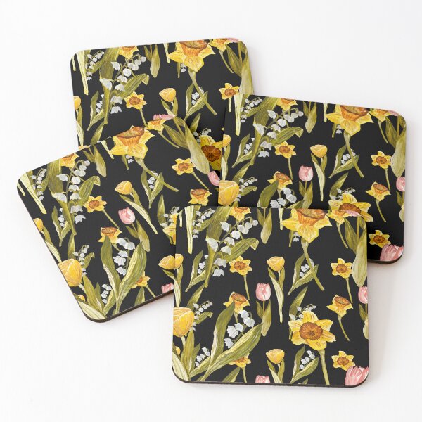 Item preview, Daffodil tulip snowdrop Easter an ornate pattern black designed and sold by Yana Mustafina | Boho Soulful Designs.